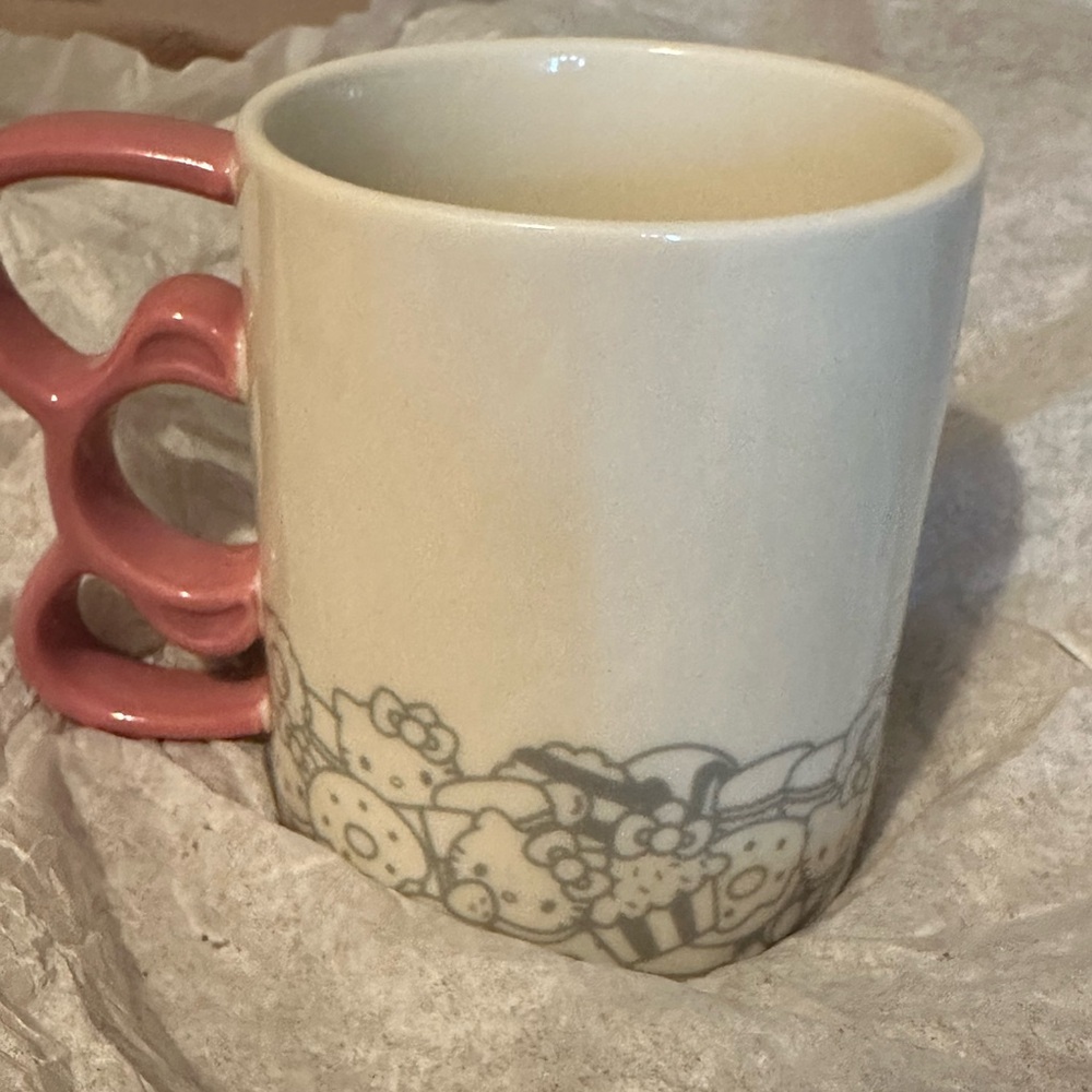 New official Hello Kitty Cafe Mug with Pink Handle and Gray Design - Picture 5 of 16